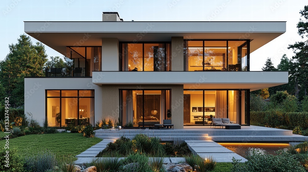 Fototapeta premium Modern Residential Architecture with Stunning Outdoor Environment