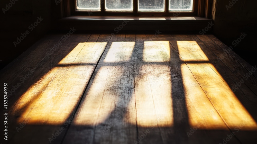 Sunlight Patterns on Wooden Floor with Vintage Window Reflection
