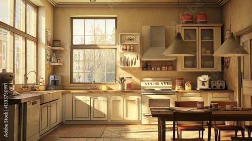 Cozy and Bright Modern Kitchen Interior with Natural Light