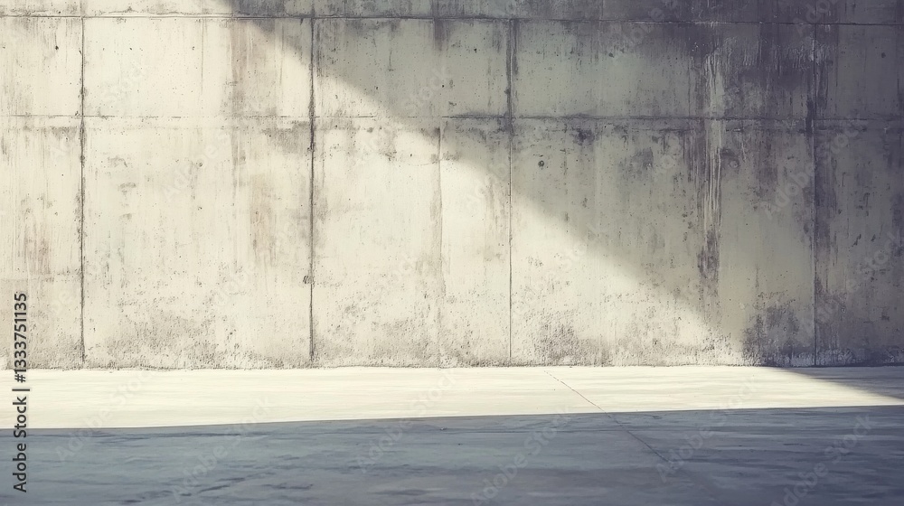 Textured Concrete Wall with Shadow and Sunlight on Floor Surface