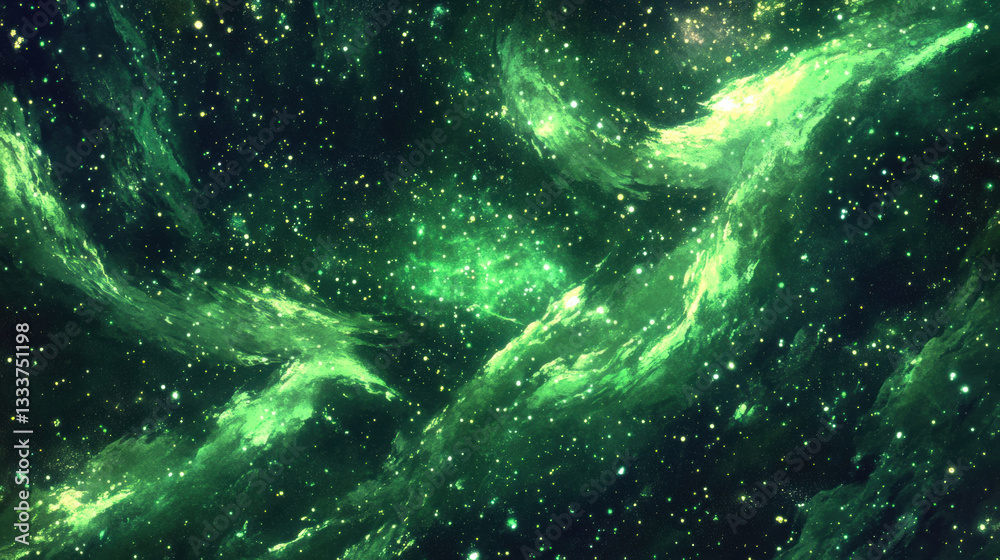mesmerizing cosmic scene with swirling green nebulae and countless stars creates sense of wonder and mystery in vast universe mesmerizing cosmic scene with swirling green nebulae and countless stars creates sense of wonder and mystery in vast universe