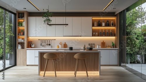 Modern Minimalist Kitchen with Natural Light and Stylish Decor