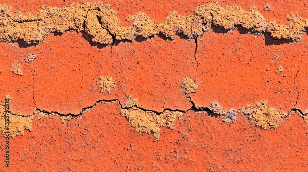 Fototapeta premium Cracked orange surface, arid texture