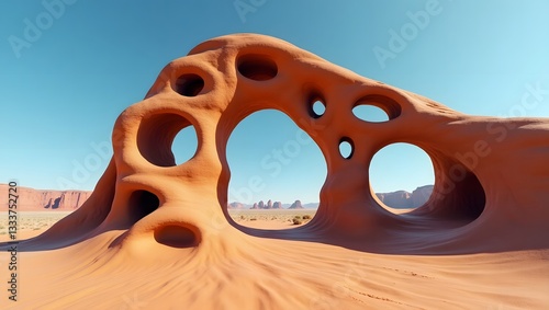 Exploring Unique Rock Formation in Desert Landscape Under Clear Blue Sky
