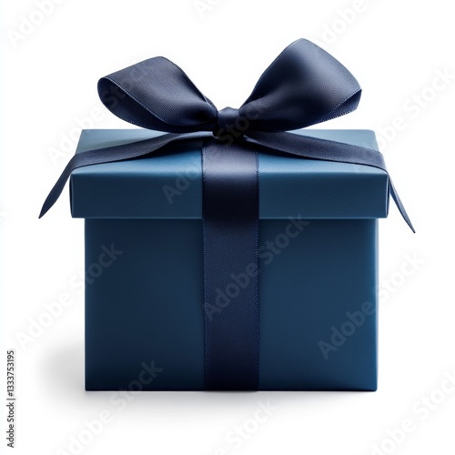 A navy blue gift box with a dark blue ribbon bow photo