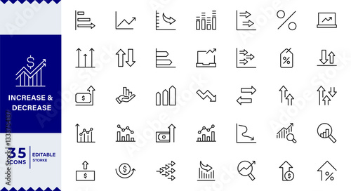 Increase and Decrease line Editable Icons set. Vector illustration in modern thin line style of profit related icons: chart, graph, arrow,Increase and decrease related icons: thin vector icon set,