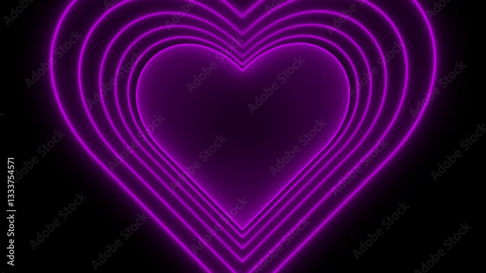 Valentine or wedding day love heart tunnel animation or overlay with glowing neon effect in blue and pink, concepts, ideas, 4K, transparent background with alpha channel, seamless loop able element