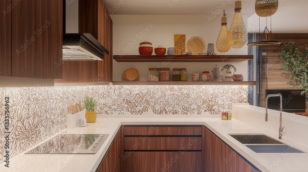 Fototapeta premium Modern Kitchen Interior with Stylish Design and Natural Accents