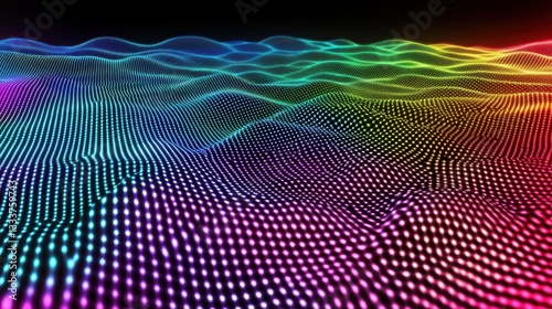 Obraz na płótnie Vibrant Abstract Wave Pattern with Colorful Dots and Light Effects w salonie