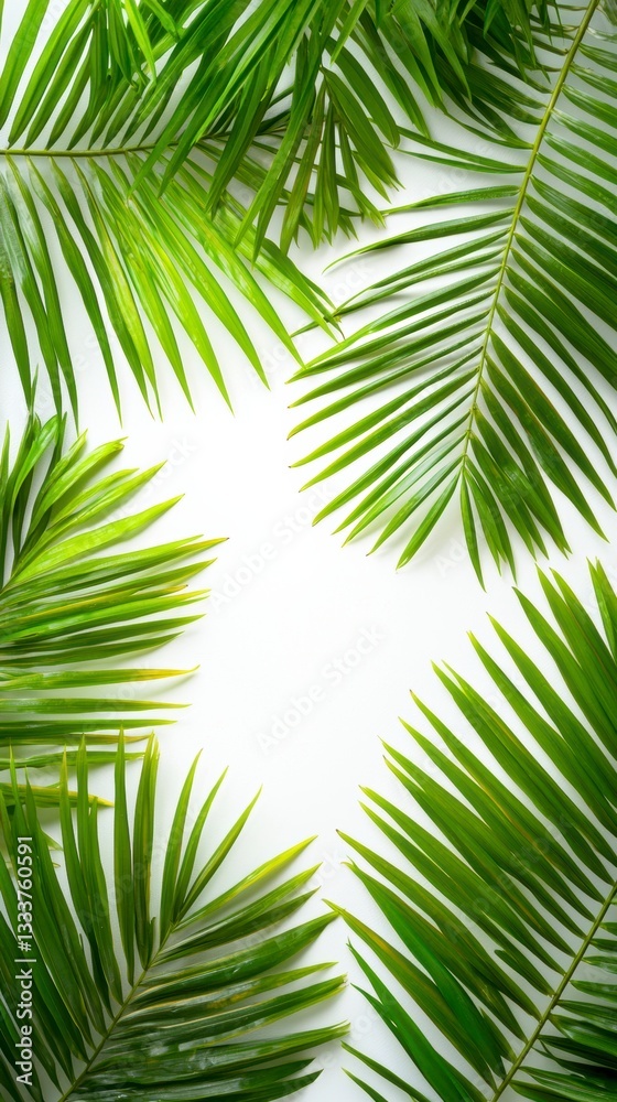 Fototapeta premium Vibrant palm leaves arrangement studio botanical imagery minimalist top-down perspective nature's beauty