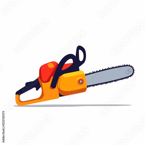 Colorful chainsaw illustration on white background, tool concept