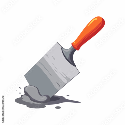 Cement trowel mixing materials on clean surface, construction tools