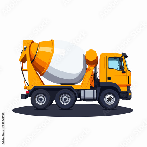 Concrete mixer truck illustration on white background, construction machinery