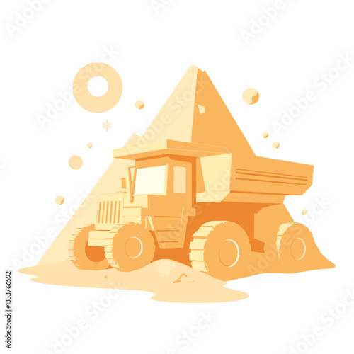 Construction truck transporting sand, flat vector design