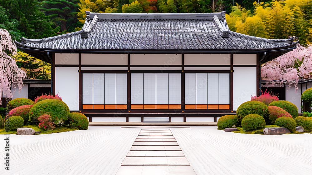 Serene Japanese Zen Garden Temple View