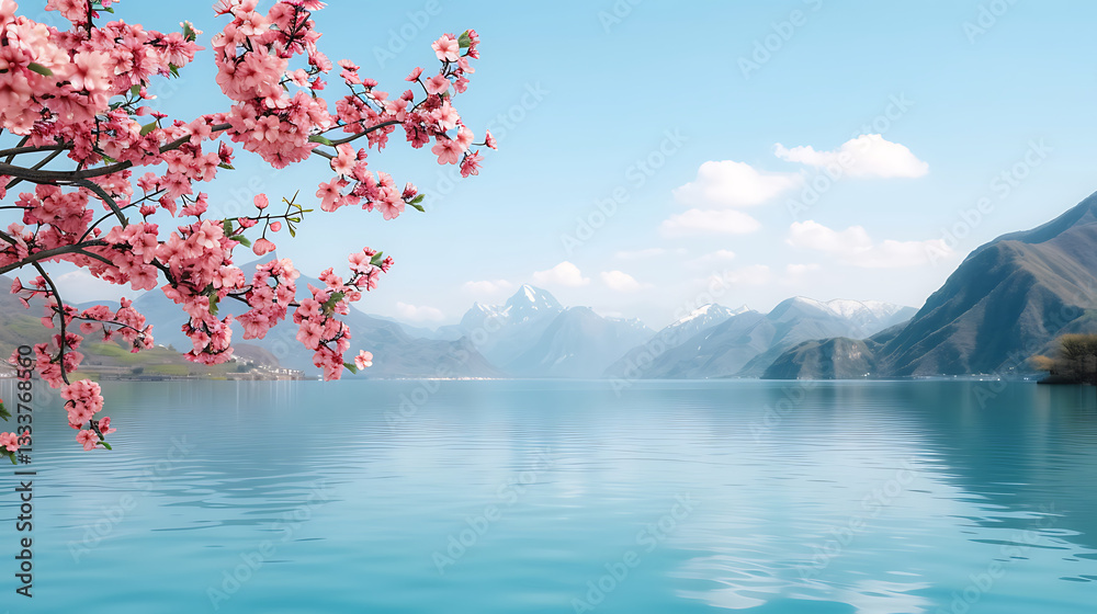 Serene Lake Spring Blossoms Mountain View