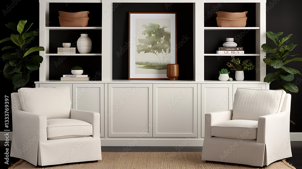 Serene Living Room with Built-in Shelving
