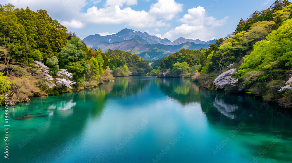 Serene Mountain Lake Springtime Scenery Breathtaking Reflection