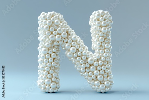 The letter N is made of pearls and has a gold finish