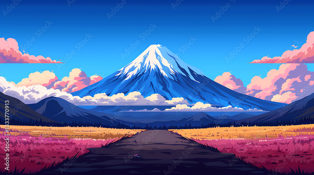 Serene Mountain Road Landscape Peaceful Vista