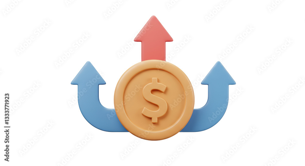 Isolated Dynamic Financial Growth Illustration Featuring Ascending Arrows and a Lustrous Dollar Coin Isolated Dynamic Financial Growth Illustration Featuring Ascending Arrows and a Lustrous Dollar Coin