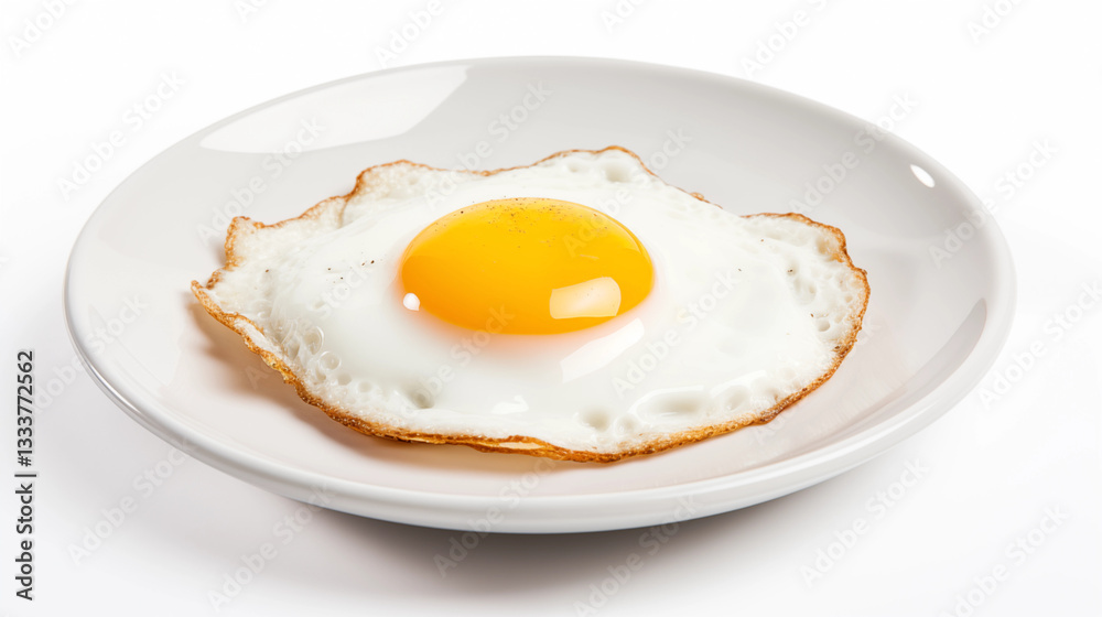Fried Egg on White Plate Sunny Side Up Breakfast Food Fried Egg on White Plate Sunny Side Up Breakfast Food