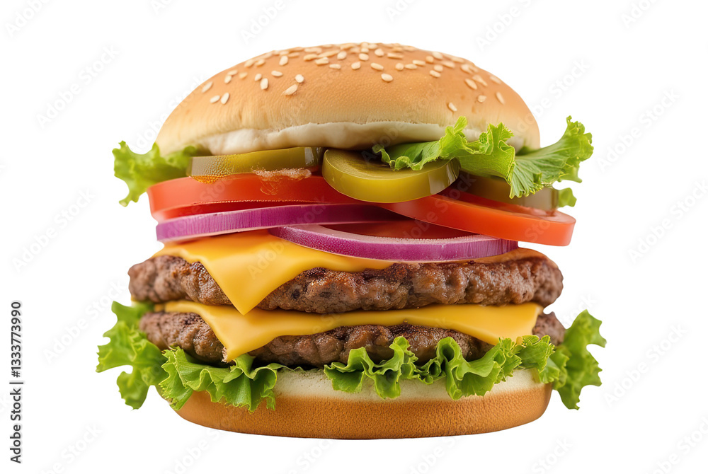 Delicious Cheeseburger with Fresh Vegetables and Layers of Flavor Delicious Cheeseburger with Fresh Vegetables and Layers of Flavor