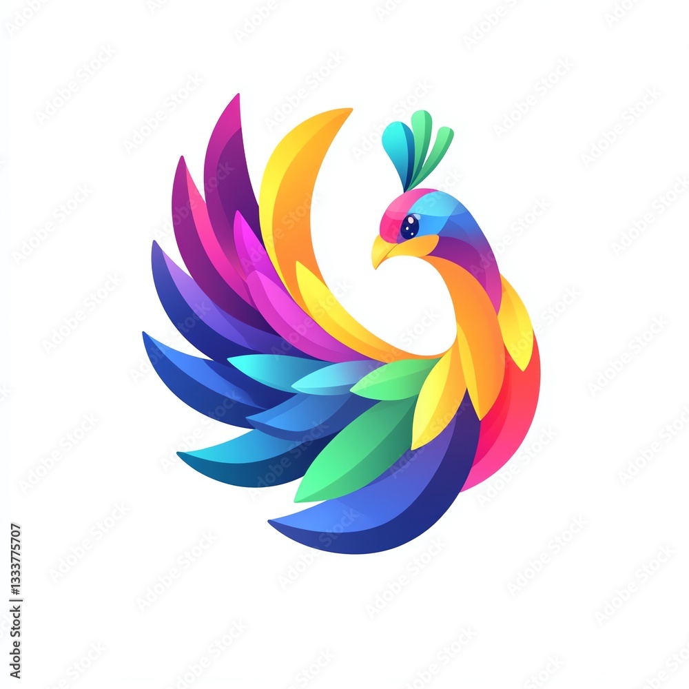 Obraz premium VibrantRainbowPeacockDesignModernArtAbstractFeathersGracefulPoseColorfulBird