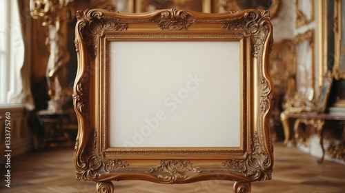 Ornate Gold Picture Frame in Elegant Gallery Interior Space