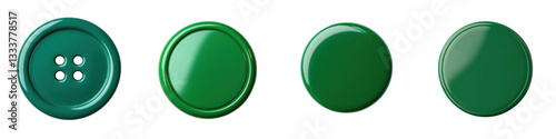 A collection of green plastic buttons used for fastening and decorating clothing items like shirts dresses and jackets