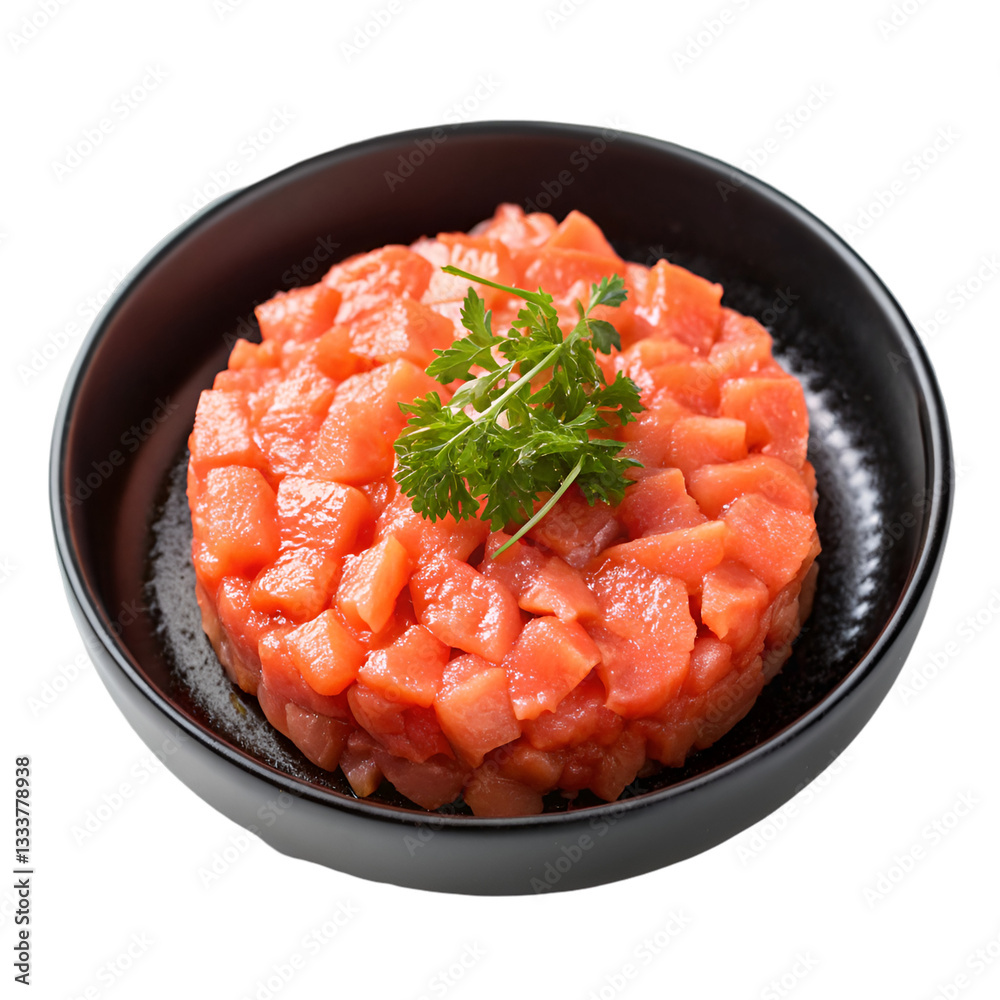 Salmon tartare in dish isolated on transparent background Salmon tartare in dish isolated on transparent background