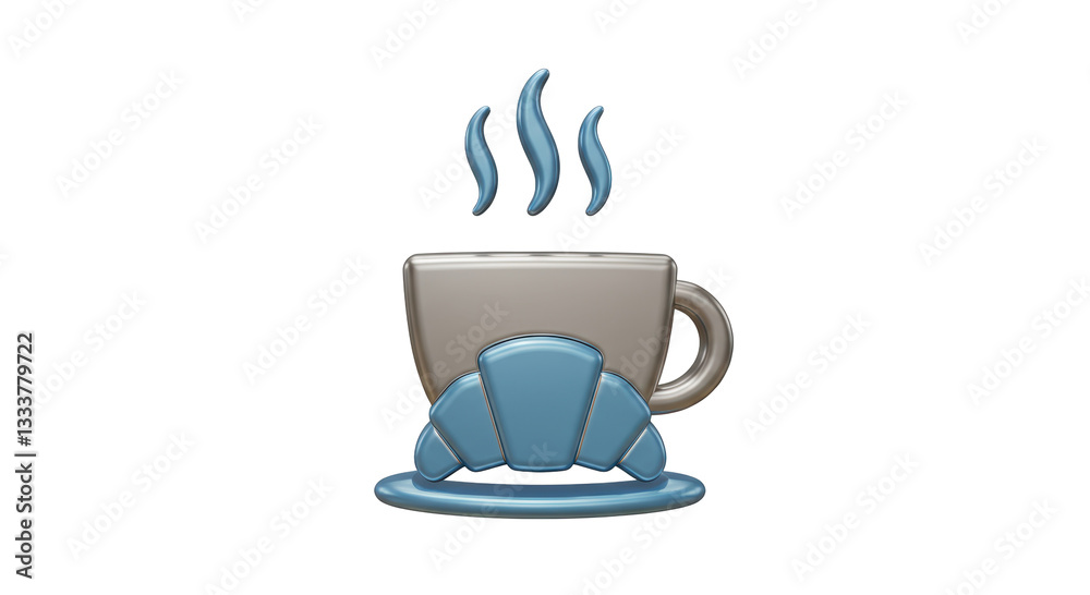 Isolated Cup of Coffee and a Croissant: Representing Morning Breakfast, Coffee Break, and Cafeteria Culture Isolated Cup of Coffee and a Croissant: Representing Morning Breakfast, Coffee Break, and Cafeteria Culture
