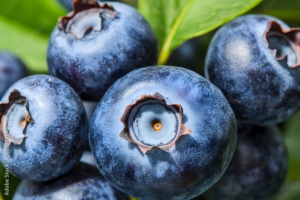 Obraz premium Closeup Macro Photo of Fresh Blueberries on Bush