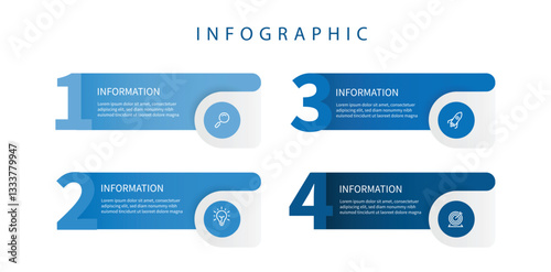 Design template infographic. 4 step slide with paper style