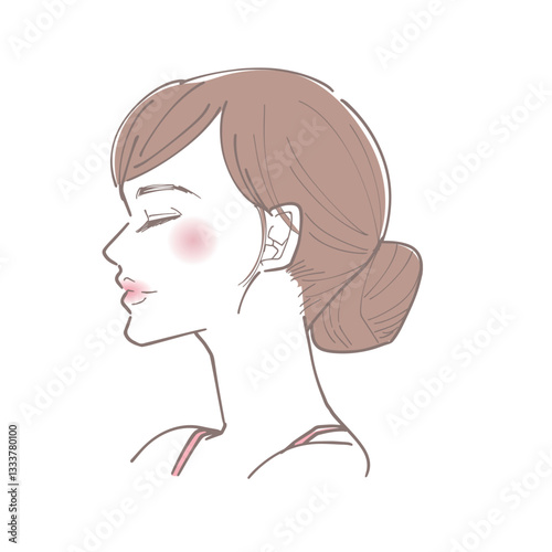 目を閉じている綺麗な女性の横顔のイラスト