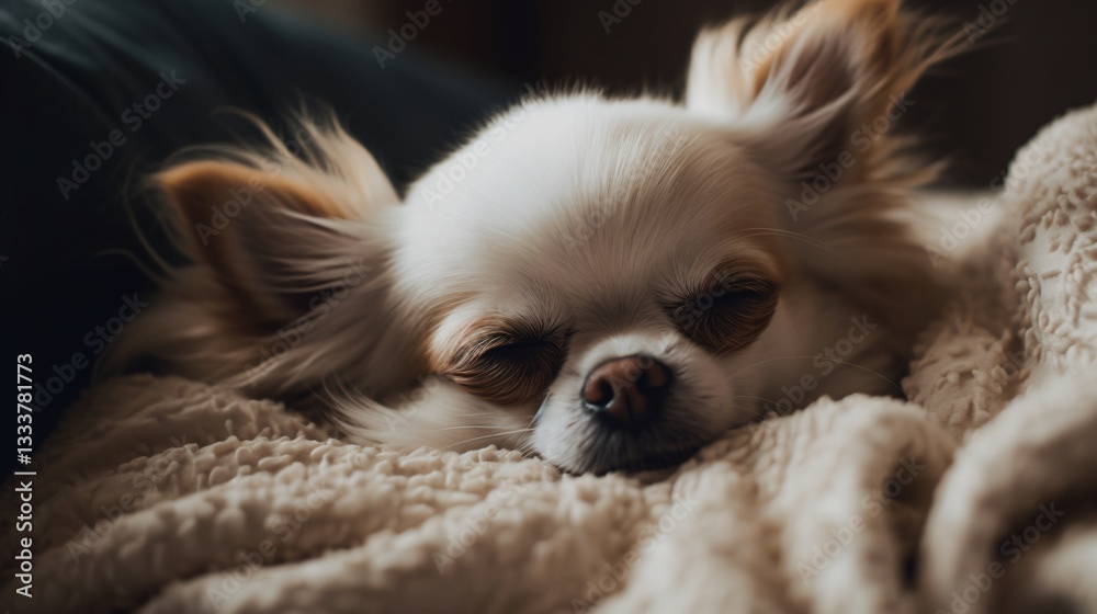 Peaceful Sleeping Chihuahua Puppy Curled Up in a Cozy Blanket Peaceful Sleeping Chihuahua Puppy Curled Up in a Cozy Blanket