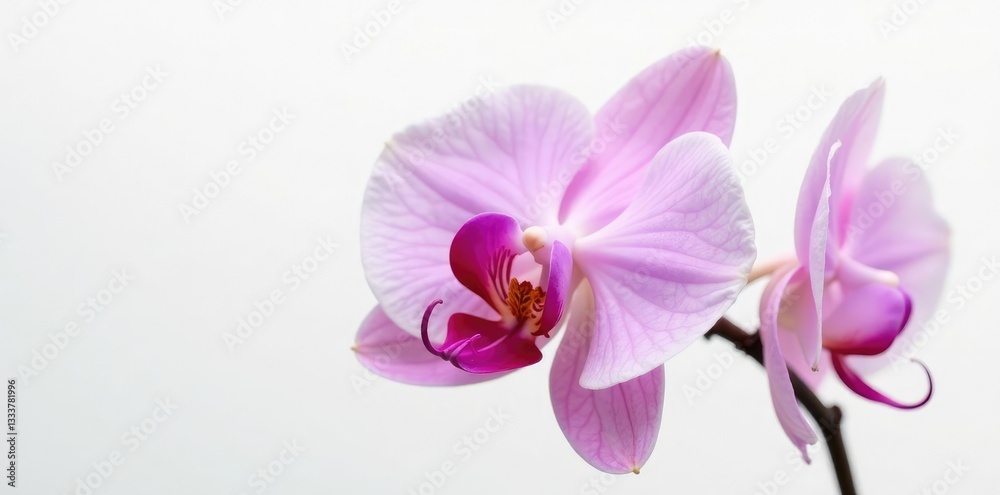Delicate orchid petals unfolding on a pure white background, botanical, bloom Delicate orchid petals unfolding on a pure white background, botanical, bloom