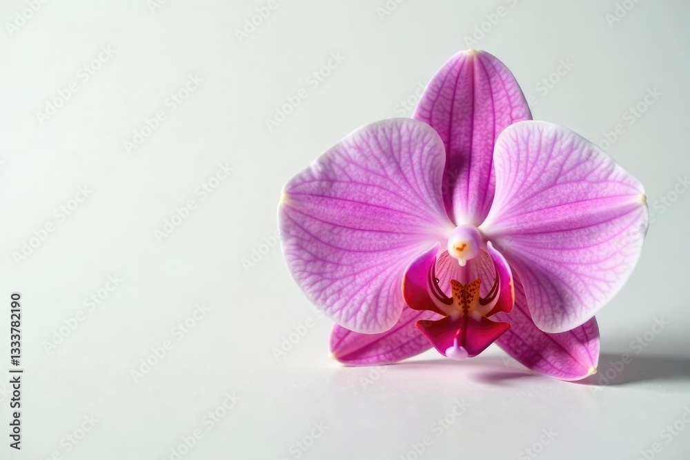 Delicate orchid petals unfurl on a crisp white surface, bloom, orchids, white background Delicate orchid petals unfurl on a crisp white surface, bloom, orchids, white background