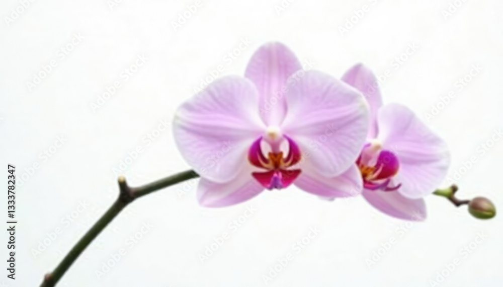 Delicate orchid stem isolated on white background, solitary, plant life, stems Delicate orchid stem isolated on white background, solitary, plant life, stems