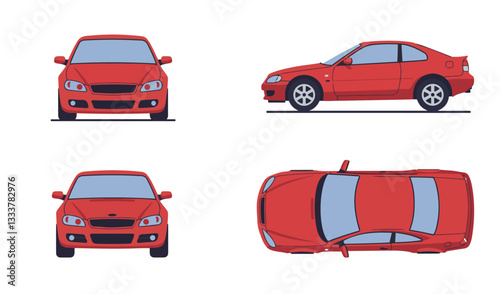 Red Sports Car Illustration  modern Muscle Car and Luxury Supercar Design in multiple Views