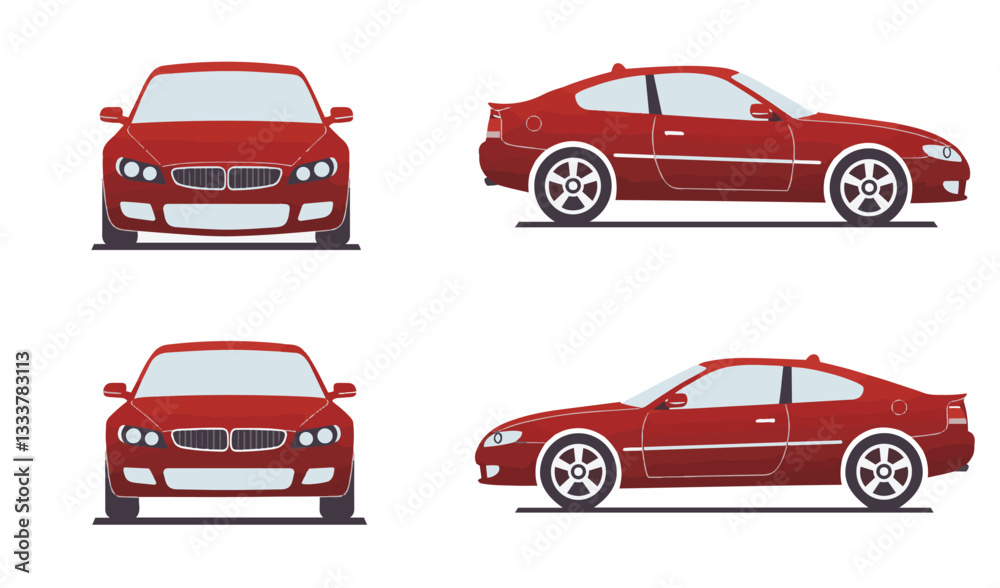 Red Sports Car Illustration modern Muscle Car and Luxury Supercar Design in multiple Views Red Sports Car Illustration modern Muscle Car and Luxury Supercar Design in multiple Views