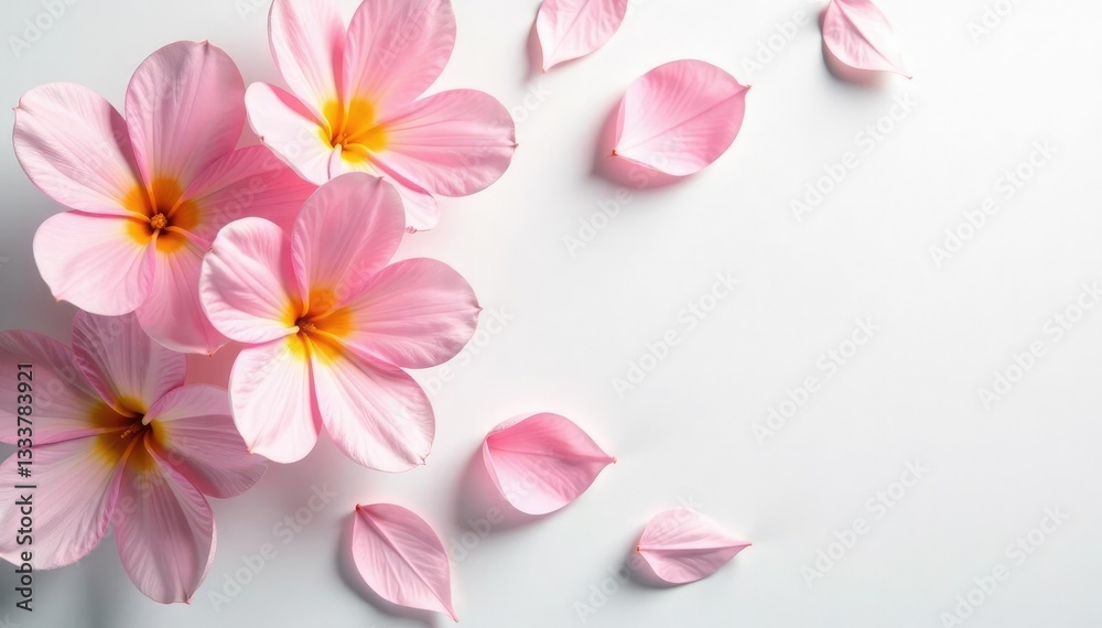 Fototapeta premium Delicate petal blooms on a crisp white background, petals, floral