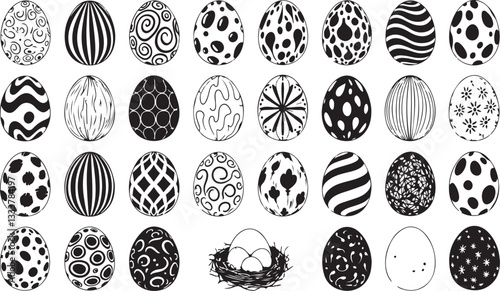 Set of Easter eggs icons. Easter day silhouette. Vector illustration