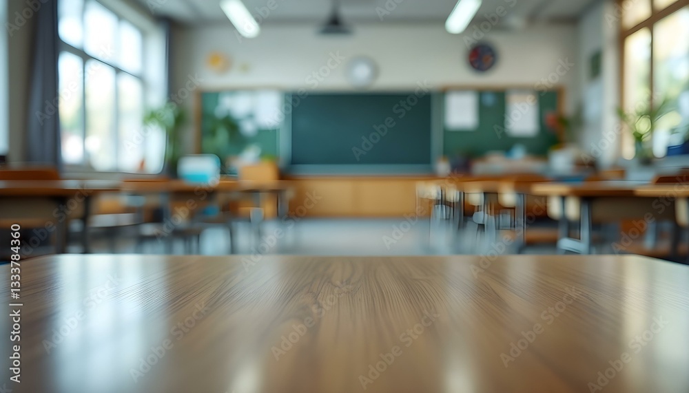 custom made wallpaper toronto digitalClassroom devoid of students, featuring wooden tables and chairs, emphasizing a space for education and knowledge
