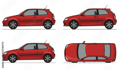 Red Sports Car Illustration  modern Muscle Car and Luxury Supercar Design in multiple Views