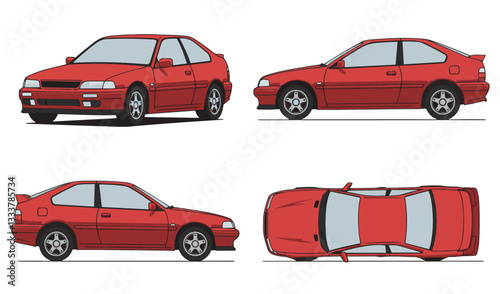 Red Sports Car Illustration  modern Muscle Car and Luxury Supercar Design in multiple Views