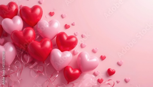 Heart Balloons on Pink Background Romantic Love Celebration Concept