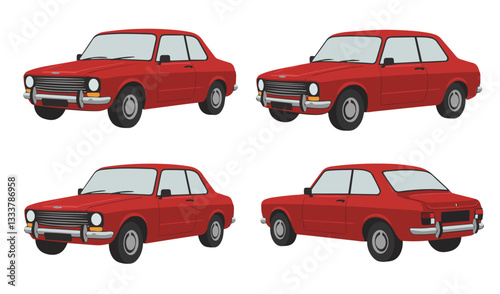 Red Sports Car Illustration  modern Muscle Car and Luxury Supercar Design in multiple Views