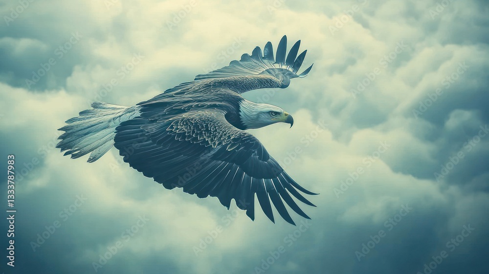 Obraz premium Majestic Eagle Soaring Above Clouds