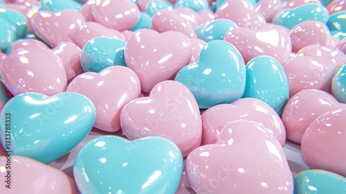 Abstract Background Of Pastel Pink And Blue Glossy Hearts